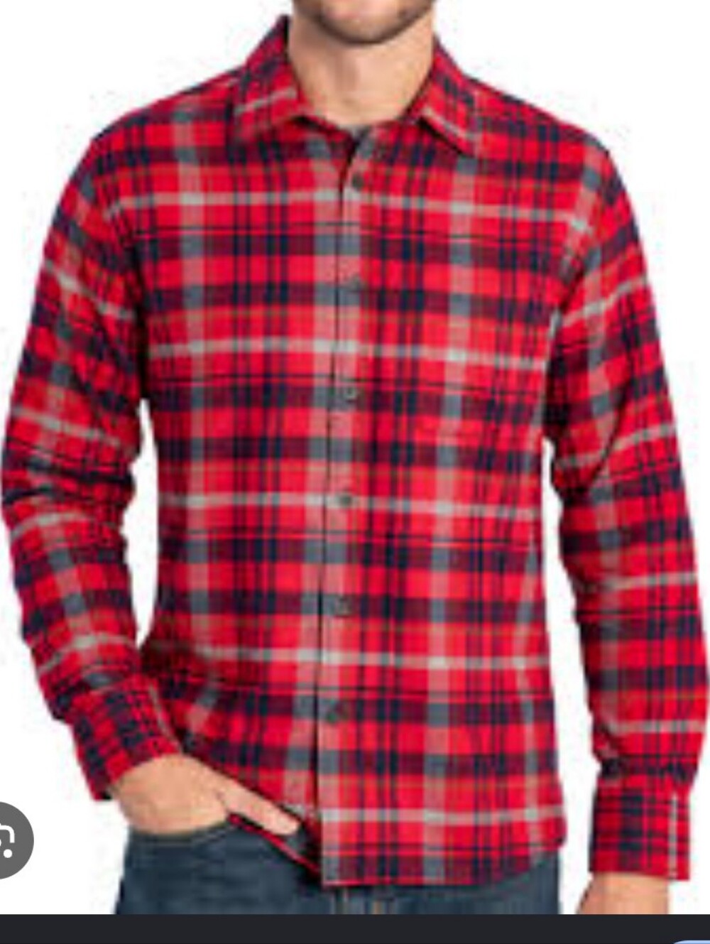 Eddie Bauer Red Plaid Men's Button-Up Shirt_XL